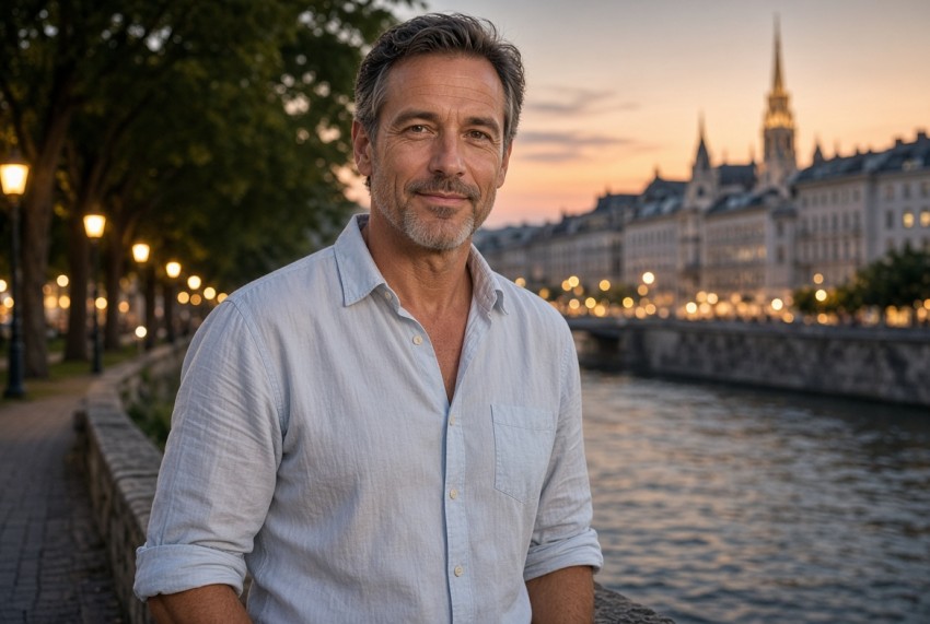 Attraktiver geschiedener Mann Mitte 40 am Wiener Kanal bei Sonnenuntergang &ndash; Sex Dating und Neuanfang nach Scheidung in &Ouml;sterreich