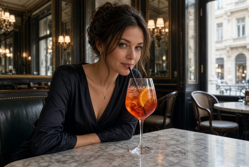 Frau im Wiener Kaffeehaus mit Aperol &ndash; Sexualit&auml;t nach Scheidung in &Ouml;sterreich, Neubeginn ohne Schuldgef&uuml;hle